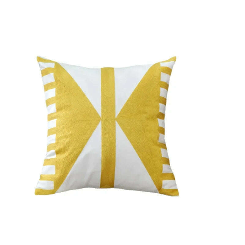 Home Decor Embroidered Cushion Cover Yellow Ginger/White Geometric Floral Canvas Cotton Square Embroidery Pillow Cover 45x45cm - KIMLUD