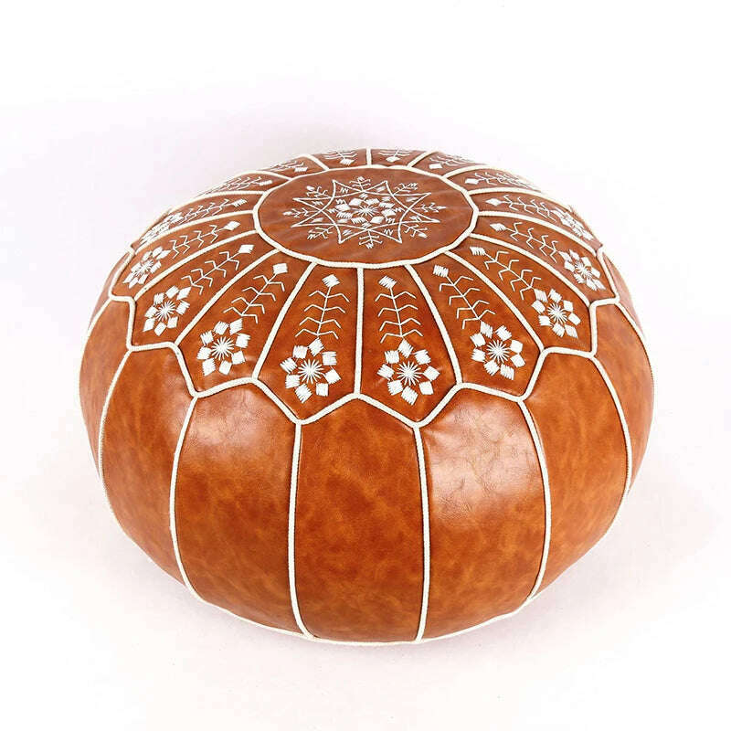 Home Decor Moroccan PU Leather Pouf Embroider Craft Ottoman Footstool Mediterranean Style Artificial Leather Unstuffed Cushion - KIMLUD