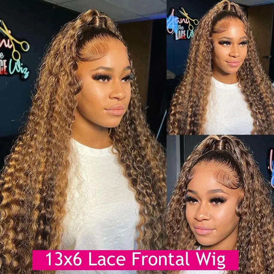 Honey Blonde Deep Water Wave 13x6 HD Lace Frontal Wig Human Hair Wear Go Glueless Highlight Curly Human Hair Wigs 30 32 34 Inch - KIMLUD