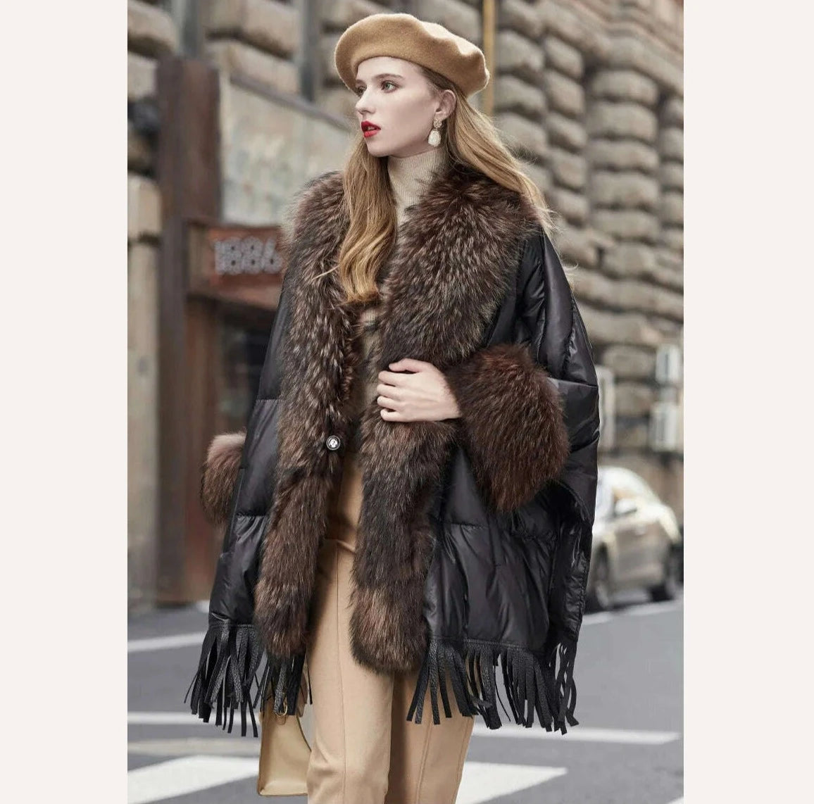 KIMLUD, Hot 2023 European Trend Fashion American Women Winter Jacket Real Raccoon Fur Streetwear Fashion Cloak Goose Down Down Coat, KIMLUD Womens Clothes