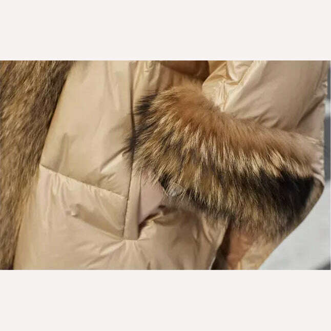 KIMLUD, Hot 2023 European Trend Fashion American Women Winter Jacket Real Raccoon Fur Streetwear Fashion Cloak Goose Down Down Coat, KIMLUD Womens Clothes