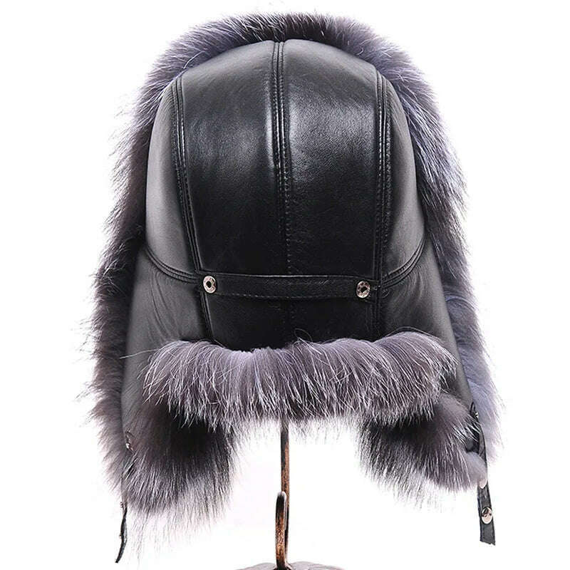 Hot high-end luxury fur hat Men's fox fur hat Lei Feng cap ear cap fur necessary hat Real fur hat 100% Sheepskin top fox hat - KIMLUD