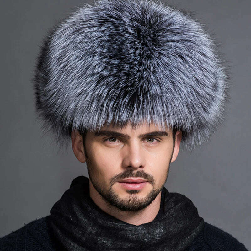 Hot high-end luxury fur hat Men's fox fur hat Lei Feng cap ear cap fur necessary hat Real fur hat 100% Sheepskin top fox hat - KIMLUD