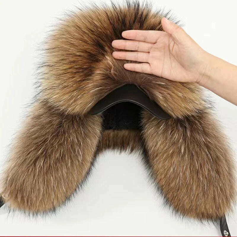 Hot high-end luxury fur hat Men's fox fur hat Lei Feng cap ear cap fur necessary hat Real fur hat 100% Sheepskin top fox hat - KIMLUD