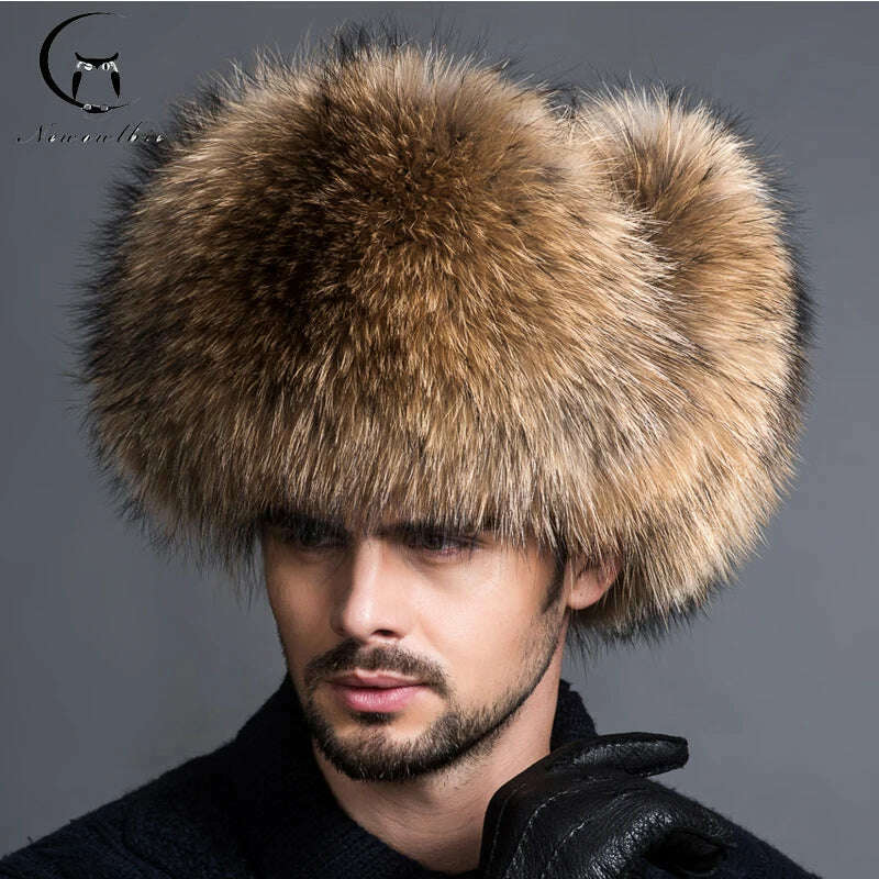 KIMLUD, Hot high-end luxury fur hat Men's fox fur hat Lei Feng cap ear cap fur necessary hat Real fur hat 100% Sheepskin top fox hat, Raccoon fur / 56cm-58cm, KIMLUD APPAREL - Womens Clothes