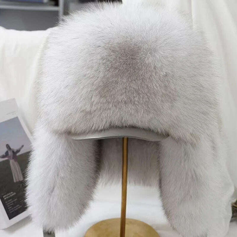 Hot high-end luxury fur hat Men's fox fur hat Lei Feng cap ear cap fur necessary hat Real fur hat 100% Sheepskin top fox hat - KIMLUD