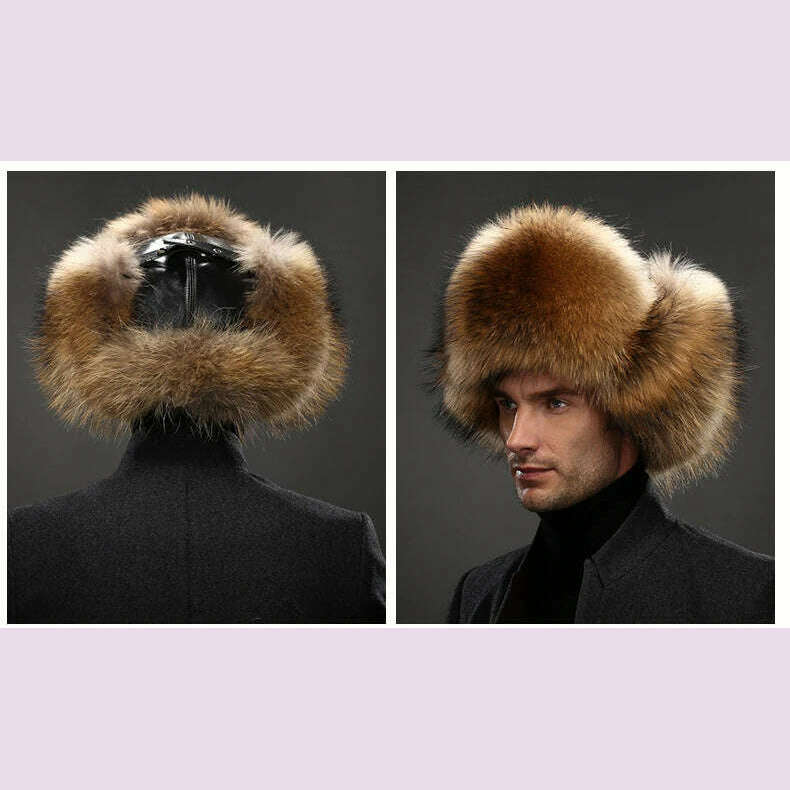 KIMLUD, Hot high-end luxury fur hat Men's fox fur hat Lei Feng cap ear cap fur necessary hat Real fur hat 100% Sheepskin top fox hat, KIMLUD Womens Clothes