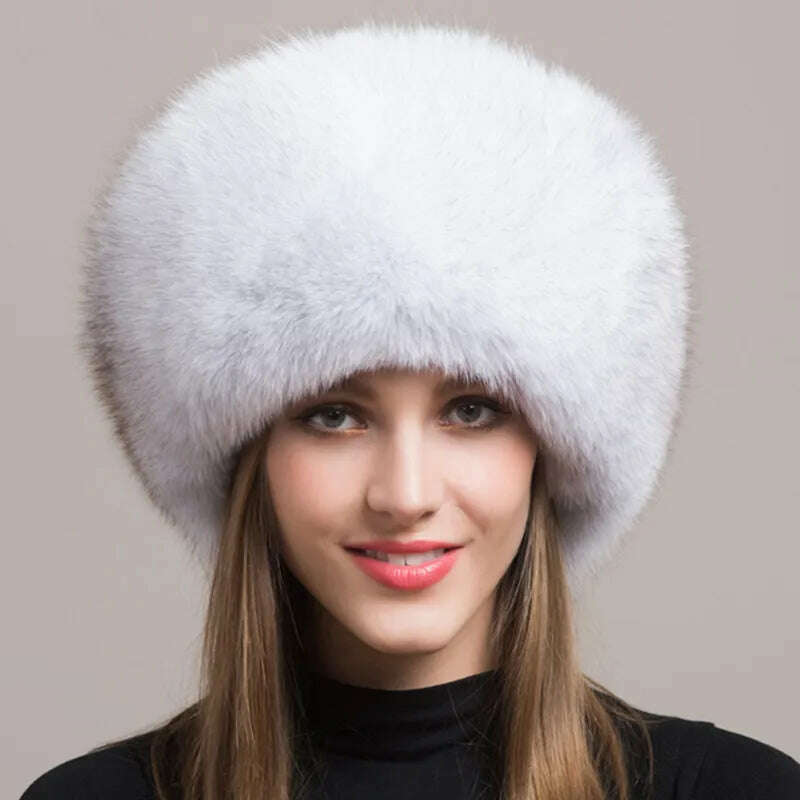 KIMLUD, Hot Sale 100% natural Fox Fur Hat Women Cap Thick Fur Cap Winter Warm Hat Female Fashion For Women Hat With Earmuffs Hat, natural fox white, KIMLUD APPAREL - Womens Clothes