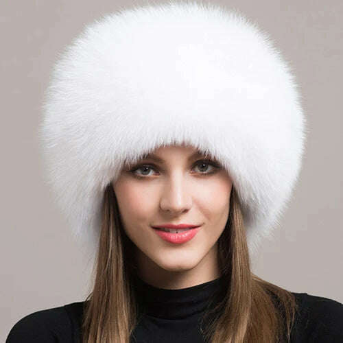 KIMLUD, Hot Sale 100% natural Fox Fur Hat Women Cap Thick Fur Cap Winter Warm Hat Female Fashion For Women Hat With Earmuffs Hat, white, KIMLUD APPAREL - Womens Clothes