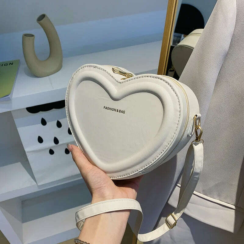 KIMLUD, Hot Sale Heart Shape Crossbody Bags For Women Solid Pu Leather Shoulder Bags Fashion Handbags, WHITE / 20x15x7cm, KIMLUD APPAREL - Womens Clothes