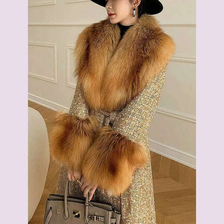 Hot Sale High-end Wool Coat Thick Imitation Fox Fur Quilted Suit Casacos De Inverno Feminino 2024 Long Winter Jacket Women - KIMLUD