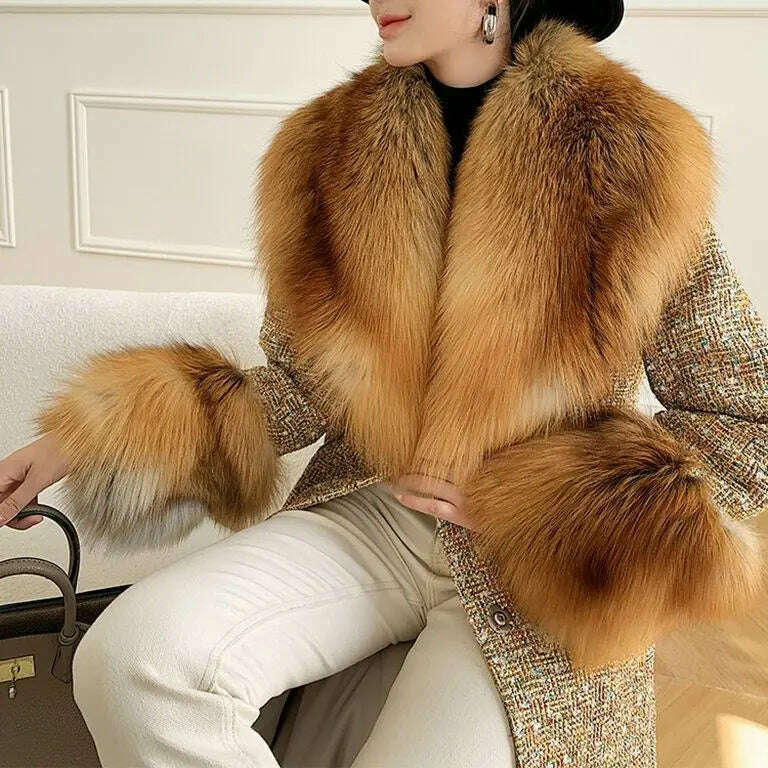 Hot Sale High-end Wool Coat Thick Imitation Fox Fur Quilted Suit Casacos De Inverno Feminino 2024 Long Winter Jacket Women - KIMLUD