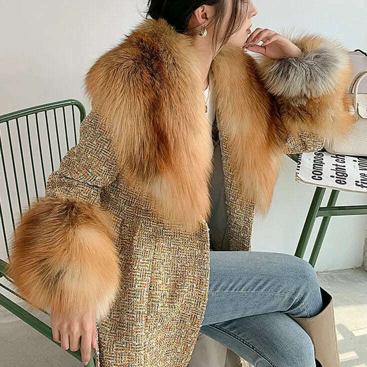 KIMLUD, Hot Sale High-end Wool Coat Thick Imitation Fox Fur Quilted Suit  Casacos De Inverno Feminino 2024 Long Winter Jacket Women, KIMLUD Womens Clothes