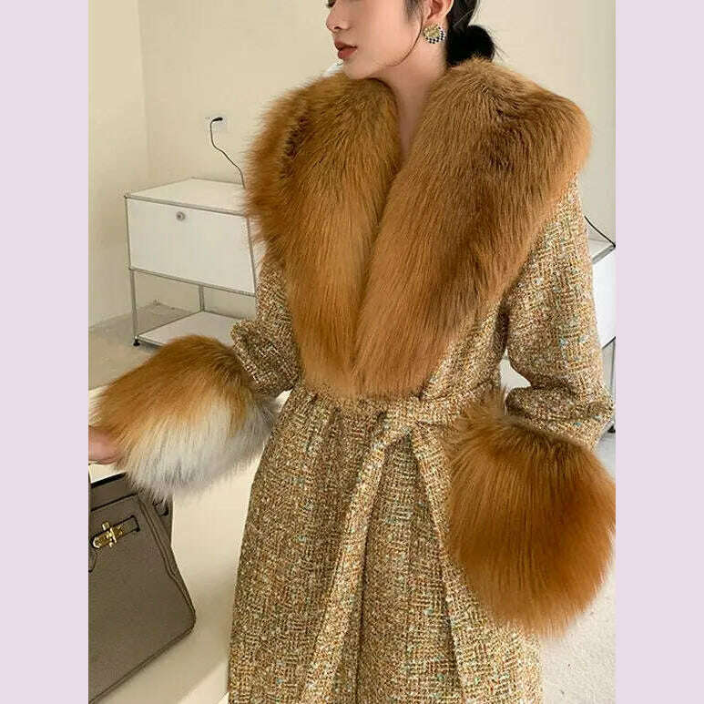 Hot Sale High-end Wool Coat Thick Imitation Fox Fur Quilted Suit Casacos De Inverno Feminino 2024 Long Winter Jacket Women - KIMLUD