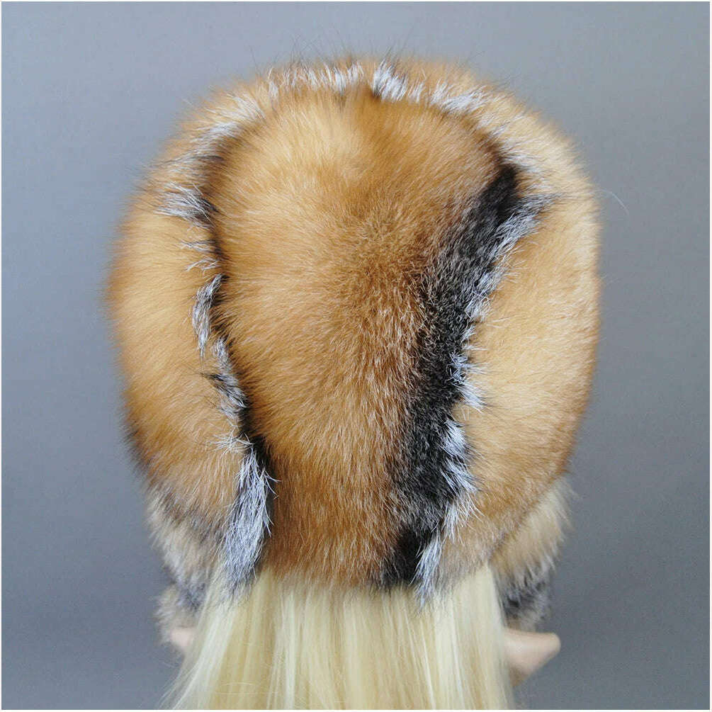 KIMLUD, Hot Sale Lady Winter Warm Luxury 100% Natural Fox Fur Hat Fashion Fluffy Fox Fur Rex Rabbit Fur Caps Women Real Fur Bomber Hats, KIMLUD Womens Clothes