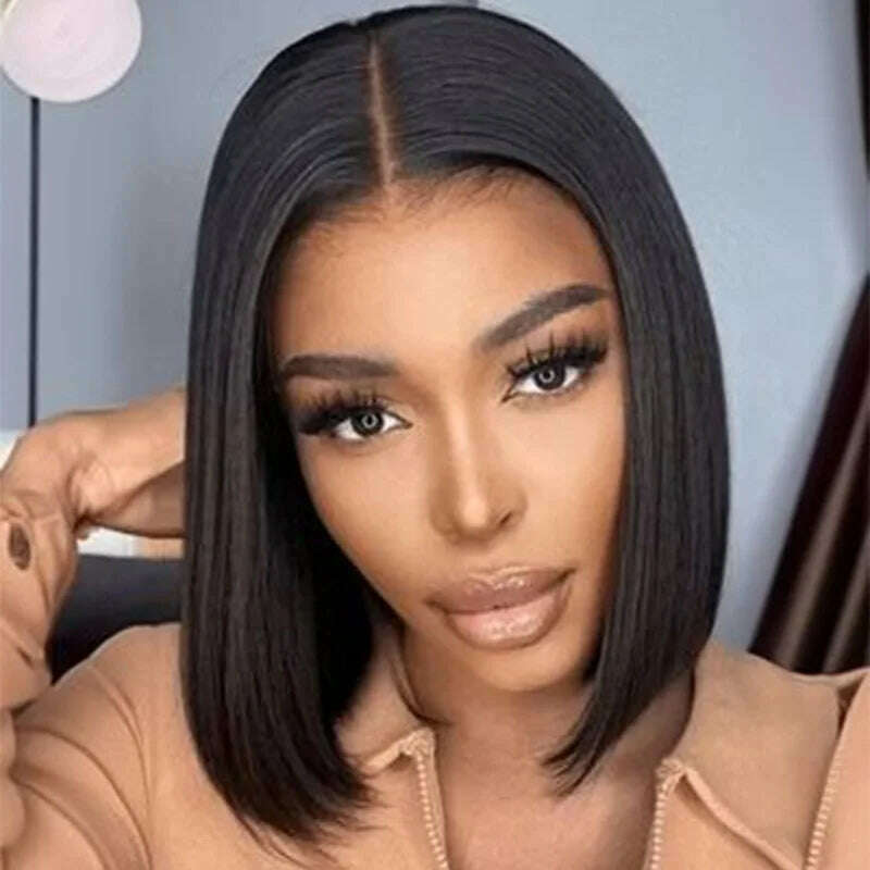 KIMLUD, Hot Sale Short BOB Wig T Part Side Part Bob Wigs Lace Frontal Cuticle Aligned Pre Plucked Brazilian Human Hair for Black Women, KIMLUD Womens Clothes