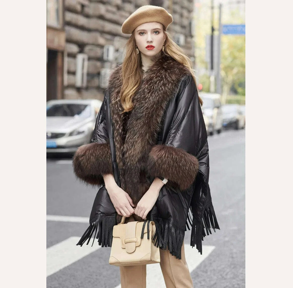 KIMLUD, Hot Sales 2023 European Trend Fashion American Raccoon Fur Coat Fashion Cloak Goose Down Down Coat Women's Winter Jacket, KIMLUD Womens Clothes