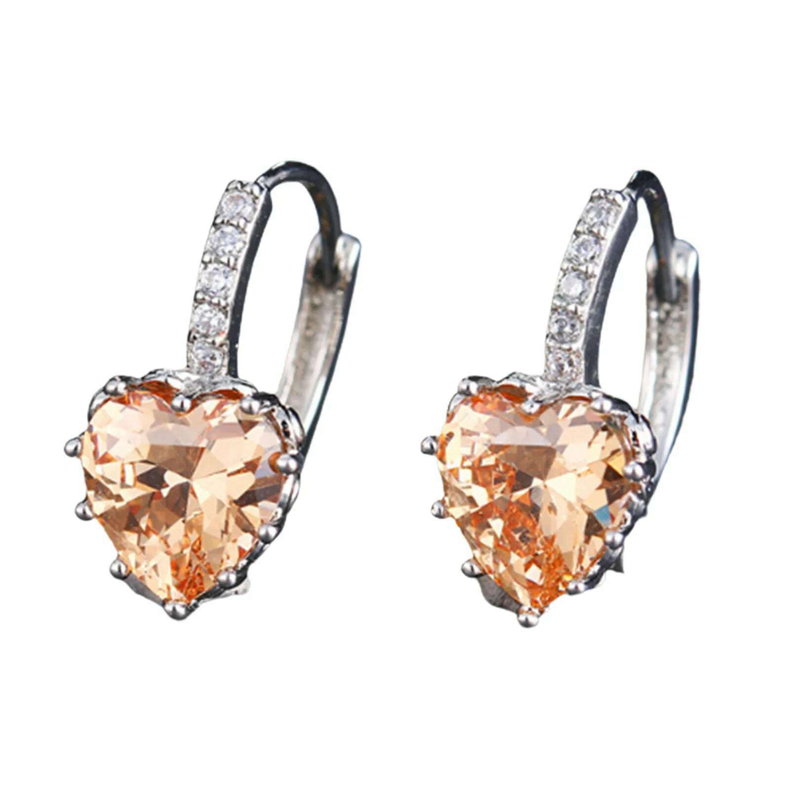 KIMLUD, HOT SALES!!! Women's Luxury Pink Love Heart Rhinestone Gold Plated Leverback Hoop Earrings fashion jewelry accessory 17 x 19mm, Orange / United States, KIMLUD APPAREL - Womens Clothes