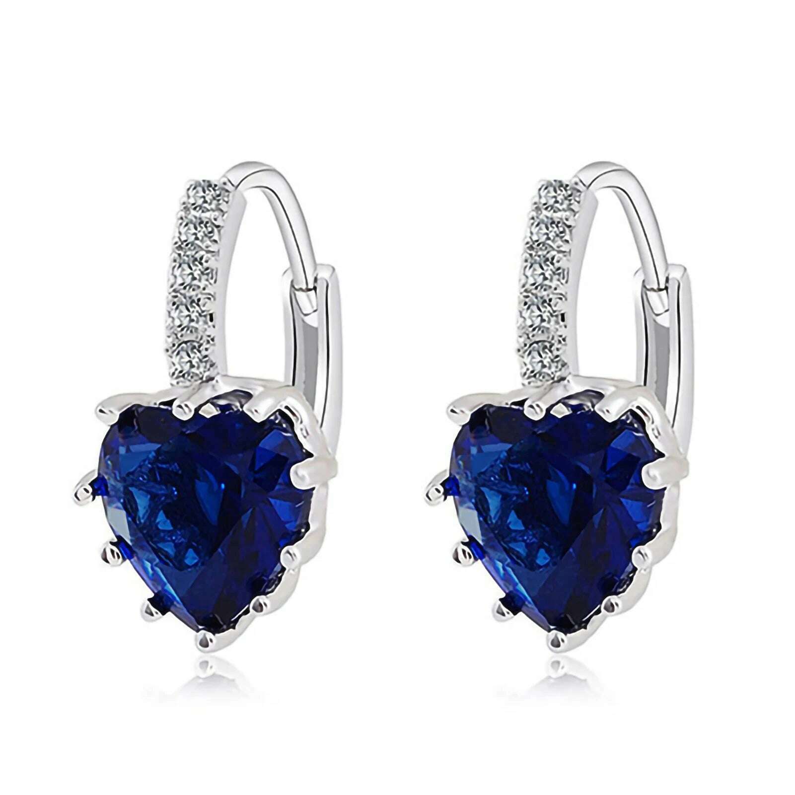 KIMLUD, HOT SALES!!! Women's Luxury Pink Love Heart Rhinestone Gold Plated Leverback Hoop Earrings fashion jewelry accessory 17 x 19mm, Dark Blue / United States, KIMLUD APPAREL - Womens Clothes