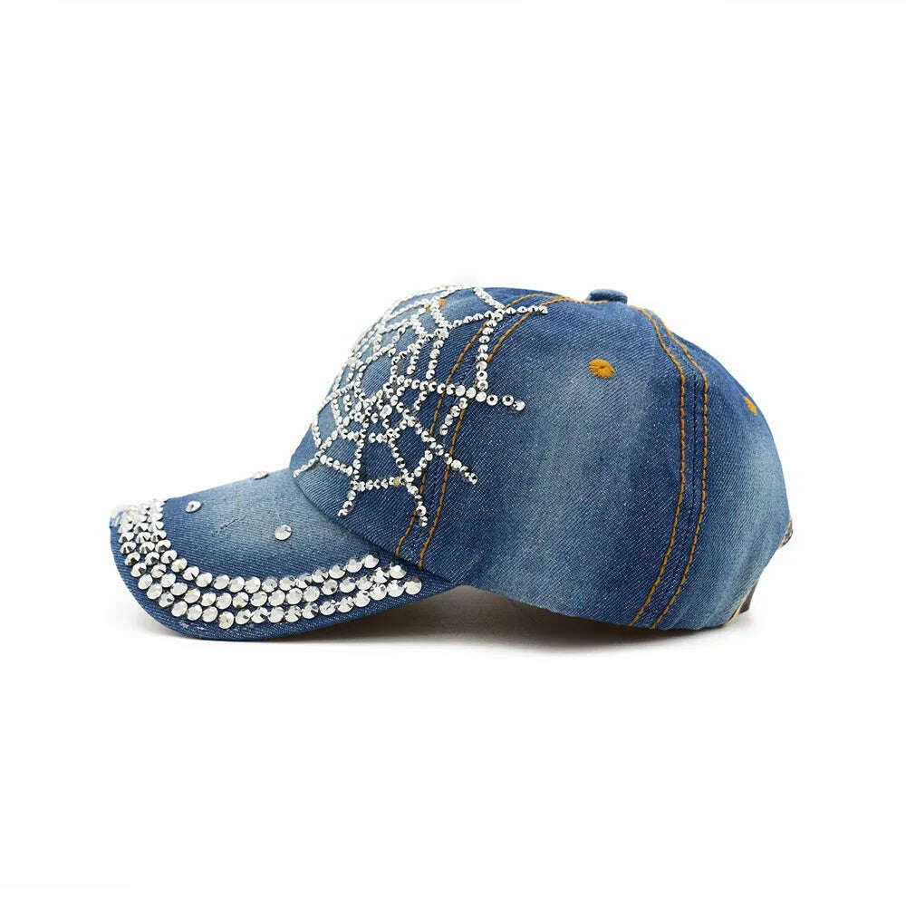 KIMLUD, Hot Wholesale 2018 Spring Summer Autumn Popular Women Girl Woman Denim Snapback Cap Rhinestone Cross Fitted Baseball Caps Hats, KIMLUD Womens Clothes