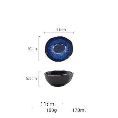 KIMLUD, Household Ceramic Dinner Plate European Style Blue Glaze Salad Bowl Irregular Tableware Western Dinner Plate/kitchen Supplies, 1pcs- 11cm, KIMLUD APPAREL - Womens Clothes