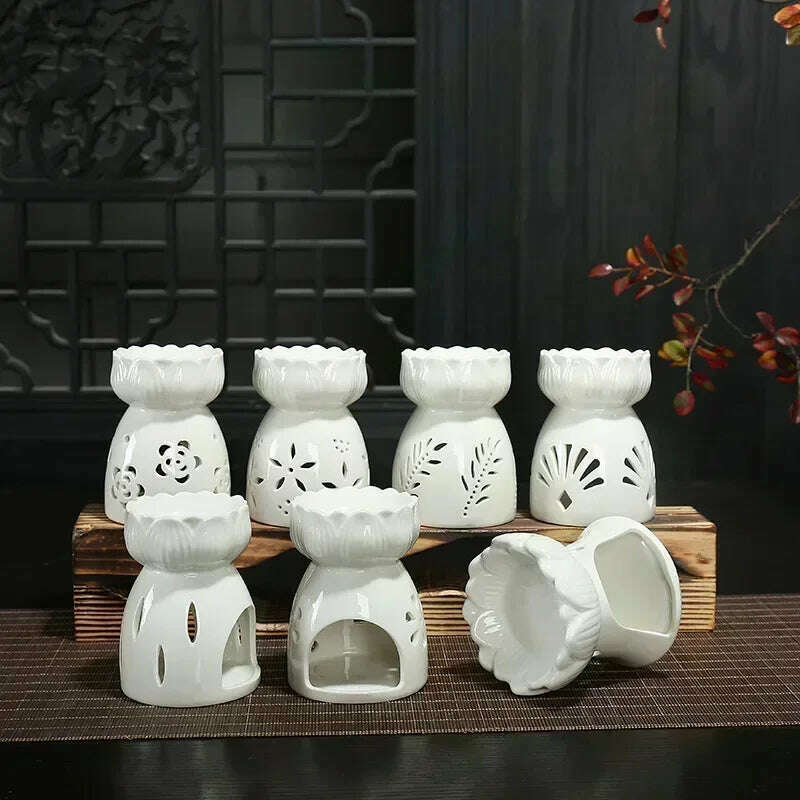 Household Romantic Ceramic Aromatherapy Stove Indoor Candle Retro Aromatherapy Stove Bedroom Lamp Stove - KIMLUD