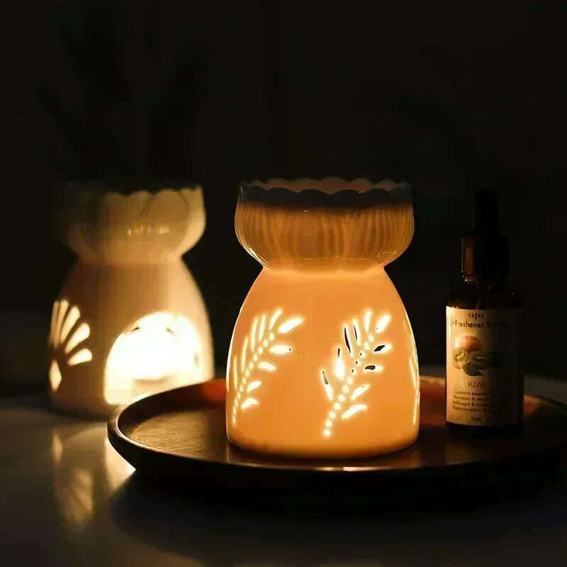 Household Romantic Ceramic Aromatherapy Stove Indoor Candle Retro Aromatherapy Stove Bedroom Lamp Stove - KIMLUD