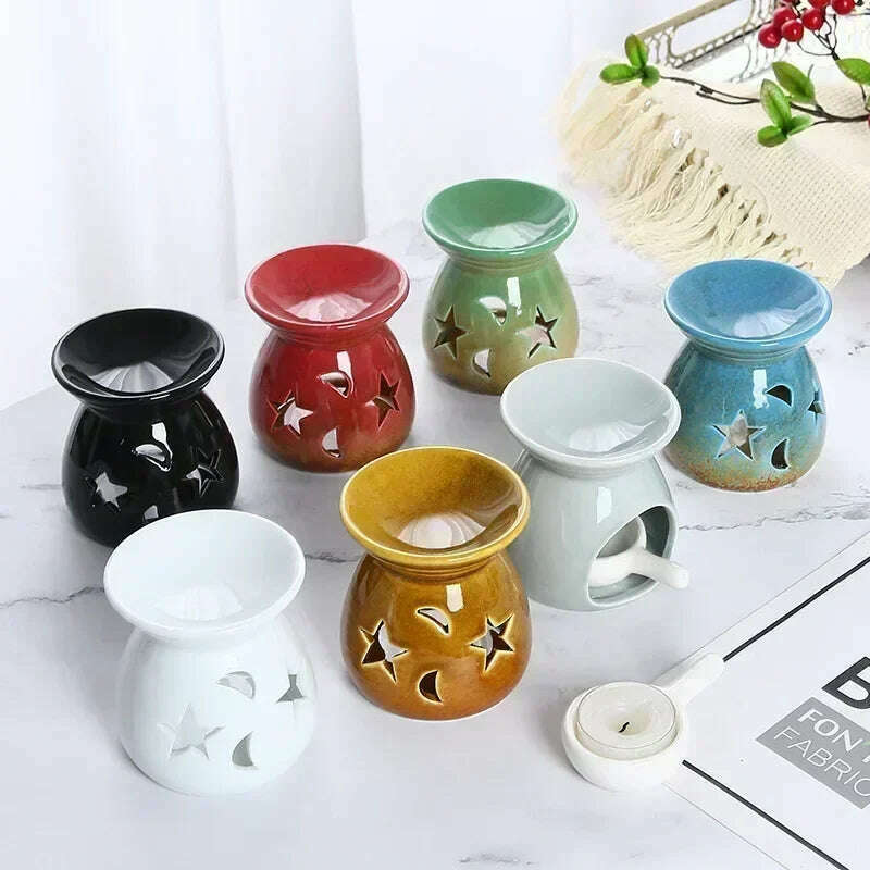 Household Romantic Ceramic Aromatherapy Stove Indoor Candle Retro Aromatherapy Stove Bedroom Lamp Stove - KIMLUD