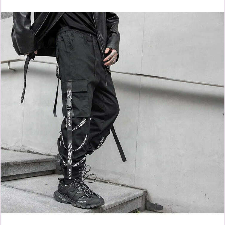 KIMLUD, HOUZHOU Black Cargo Pants Men Joggers Cargo Trousers for Men Jogging Japanese Streetwear Hip Hop Hippie Techwear Gothic Ribbon, KIMLUD Womens Clothes