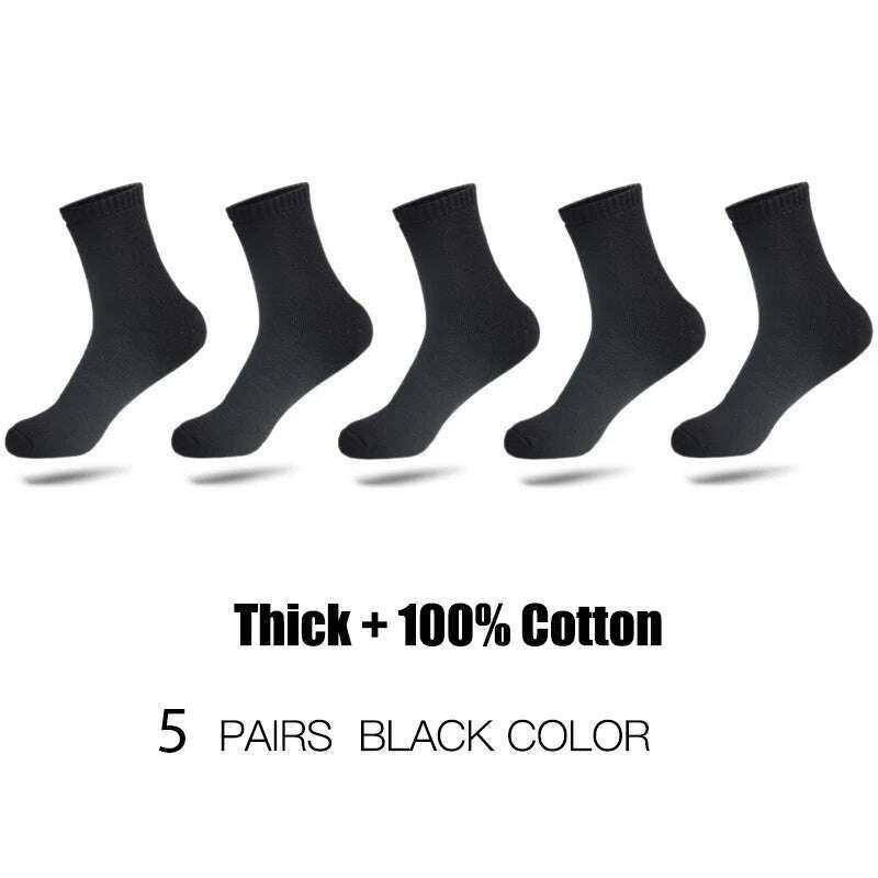 KIMLUD, HSS Brand 100% Cotton Men Socks High Quality 5 Pairs Thicken Warm Business Socks Black Autumn Winter For Male Thermal, Black / EU 39-45 (US6-11), KIMLUD APPAREL - Womens Clothes