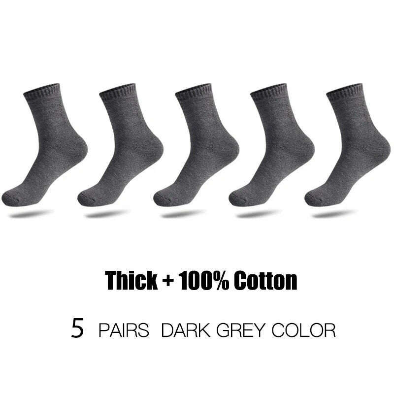 KIMLUD, HSS Brand 100% Cotton Men Socks High Quality 5 Pairs Thicken Warm Business Socks Black Autumn Winter For Male Thermal, Dark Grey / EU 39-45 (US6-11), KIMLUD APPAREL - Womens Clothes