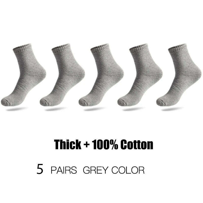 KIMLUD, HSS Brand 100% Cotton Men Socks High Quality 5 Pairs Thicken Warm Business Socks Black Autumn Winter For Male Thermal, Grey / EU 39-45 (US6-11), KIMLUD APPAREL - Womens Clothes