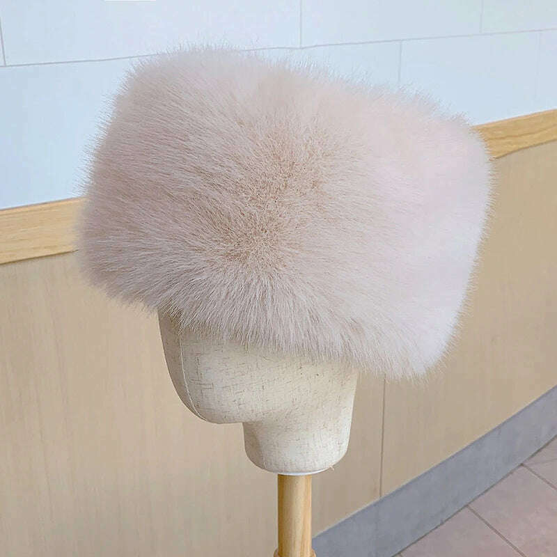 KIMLUD, HT3952 New Women Winter Hat Solid Multifunction Skullies Beanies Lady Thick Warm Fluffy Fur Hat Faux Fox Fur Bomber Hats Ushanka, Beige / 56-58cm, KIMLUD APPAREL - Womens Clothes