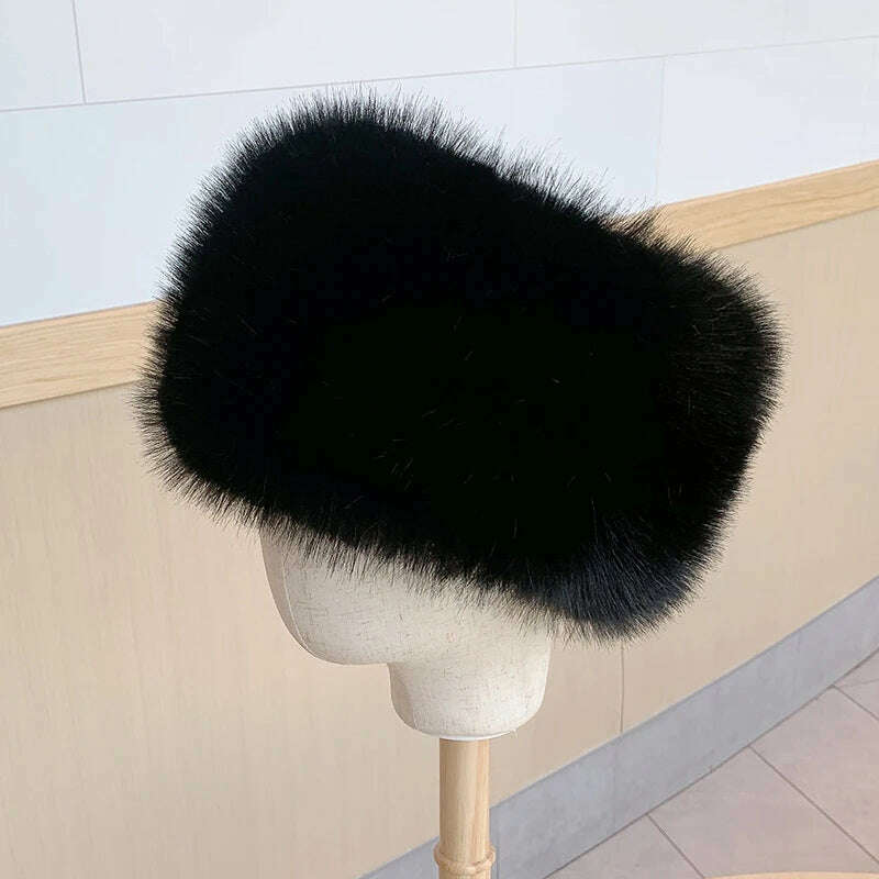 KIMLUD, HT3952 New Women Winter Hat Solid Multifunction Skullies Beanies Lady Thick Warm Fluffy Fur Hat Faux Fox Fur Bomber Hats Ushanka, black / 56-58cm, KIMLUD APPAREL - Womens Clothes