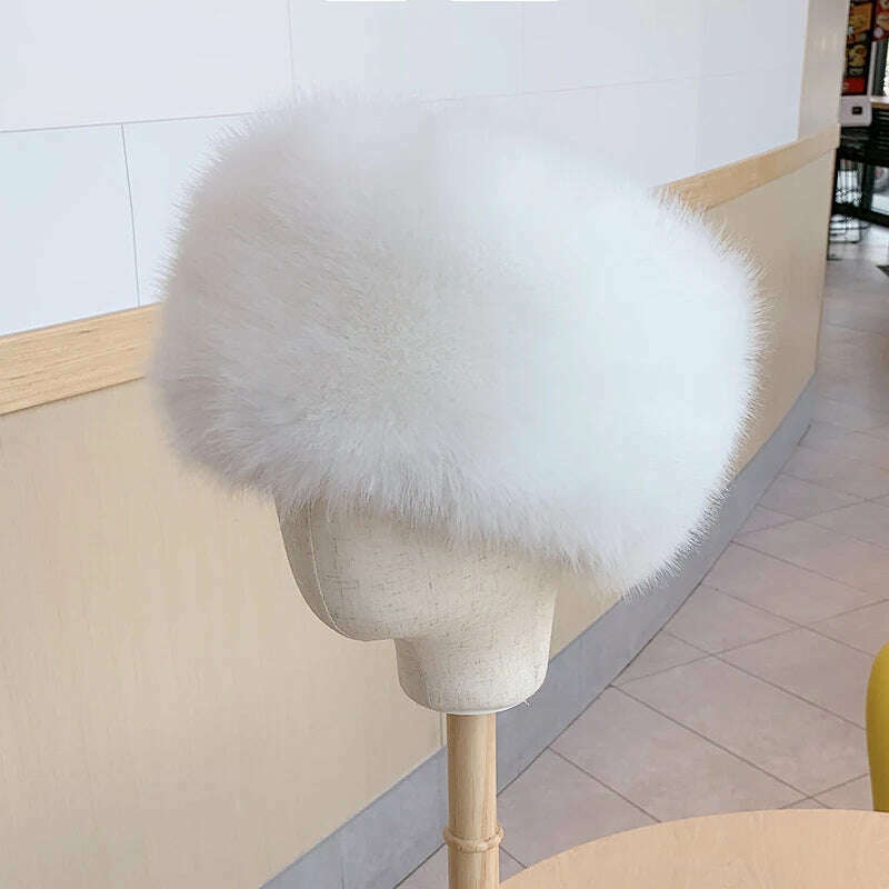 KIMLUD, HT3952 New Women Winter Hat Solid Multifunction Skullies Beanies Lady Thick Warm Fluffy Fur Hat Faux Fox Fur Bomber Hats Ushanka, WHITE / 56-58cm, KIMLUD APPAREL - Womens Clothes