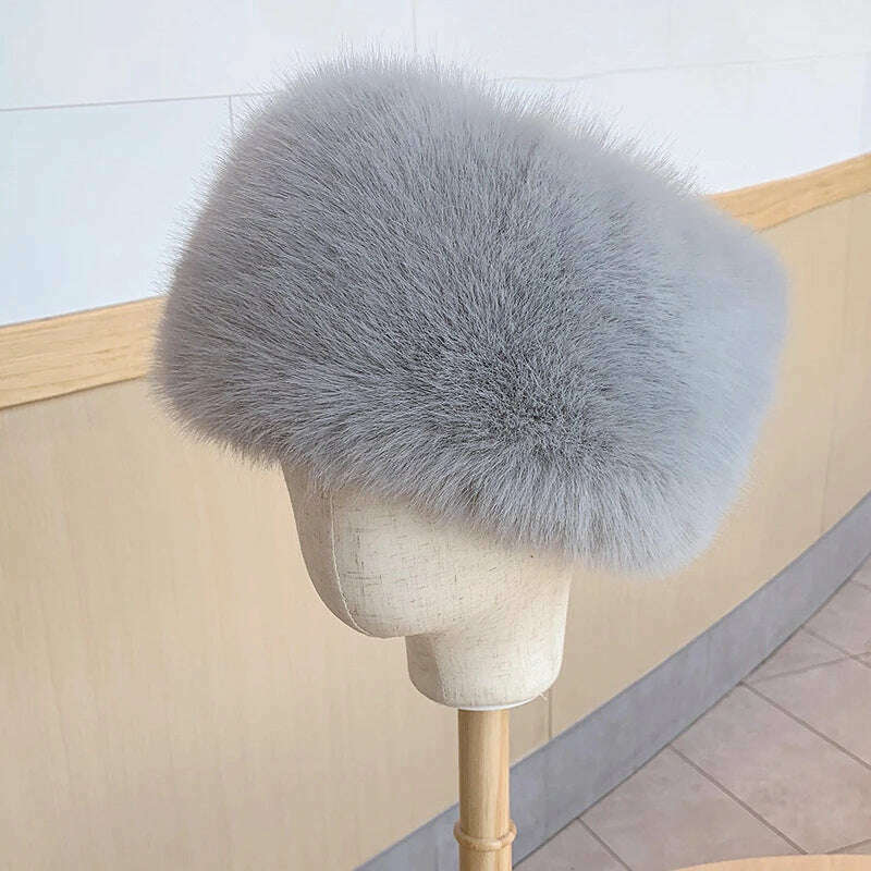 KIMLUD, HT3952 New Women Winter Hat Solid Multifunction Skullies Beanies Lady Thick Warm Fluffy Fur Hat Faux Fox Fur Bomber Hats Ushanka, GRAY / 56-58cm, KIMLUD APPAREL - Womens Clothes