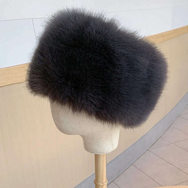 KIMLUD, HT3952 New Women Winter Hat Solid Multifunction Skullies Beanies Lady Thick Warm Fluffy Fur Hat Faux Fox Fur Bomber Hats Ushanka, Dark Grey / 56-58cm, KIMLUD APPAREL - Womens Clothes