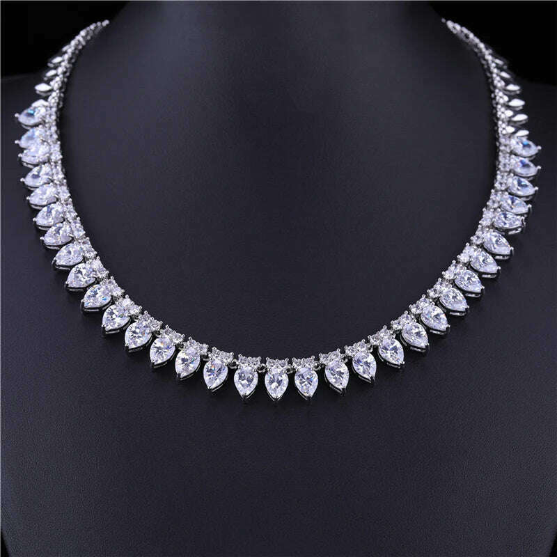 HUAMI Classic Earrings Necklace Sets Bridal Jewelry Wedding Round Chain Leaf Necklace Fashion Joyeria Fina Para Mujer Gift - KIMLUD