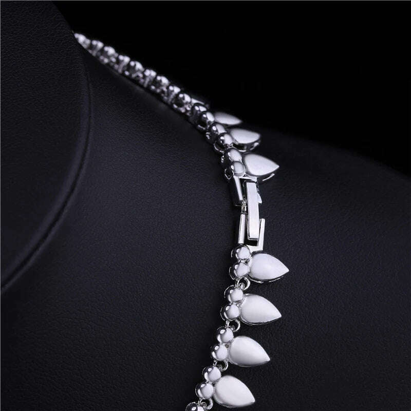 HUAMI Classic Earrings Necklace Sets Bridal Jewelry Wedding Round Chain Leaf Necklace Fashion Joyeria Fina Para Mujer Gift - KIMLUD