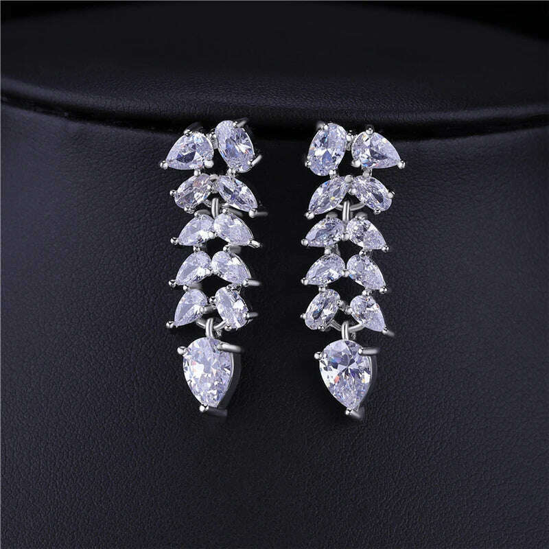 KIMLUD, HUAMI Classic Earrings Necklace Sets Bridal Jewelry Wedding Round Chain Leaf Necklace Fashion Joyeria Fina Para Mujer Gift, KIMLUD Womens Clothes