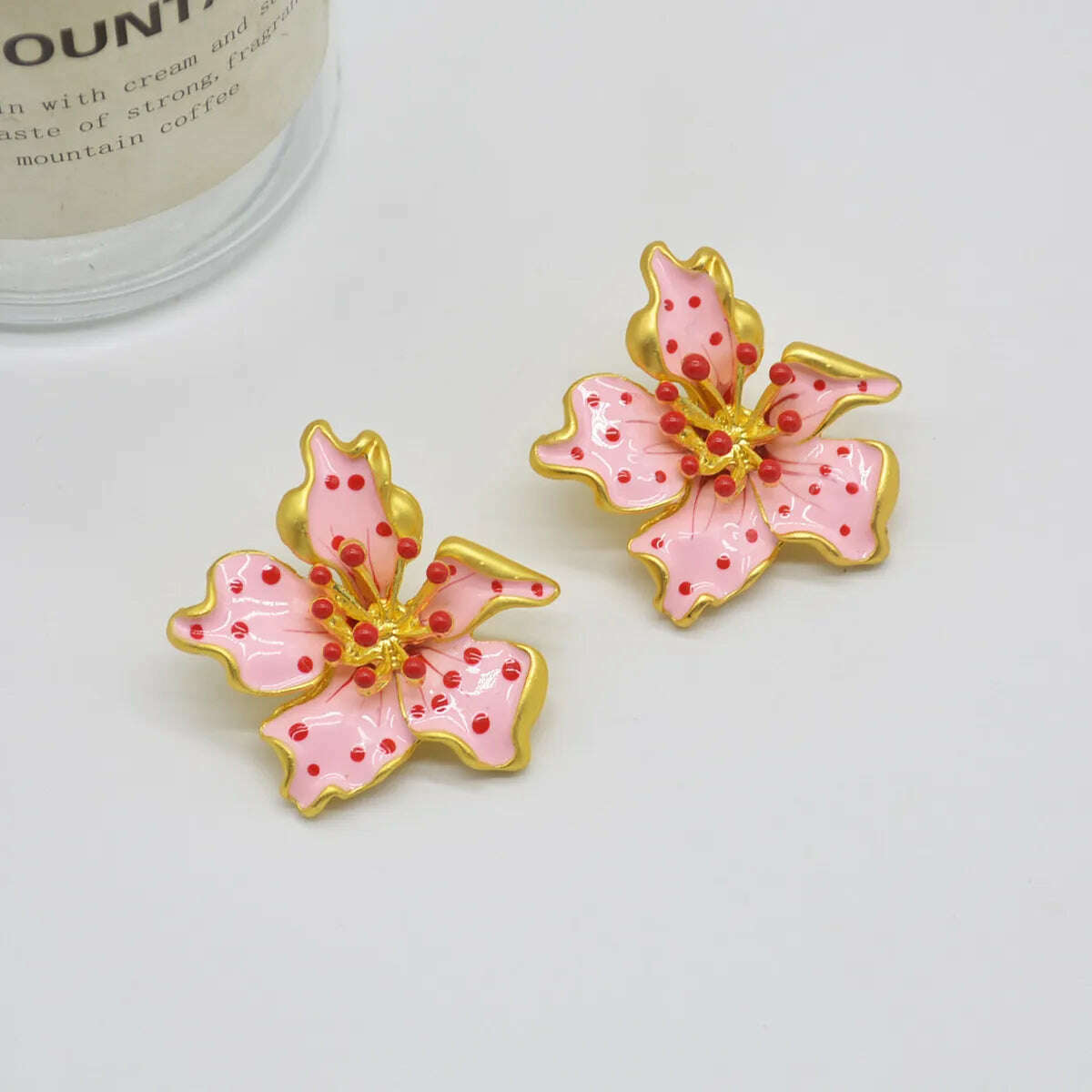 KIMLUD, HUANZHI Enamel Pink Flower Stud Earring Irregular Petal Vintage Drip Oil Elegant Sweet Jewerly Gift for Women Girls, KIMLUD Womens Clothes