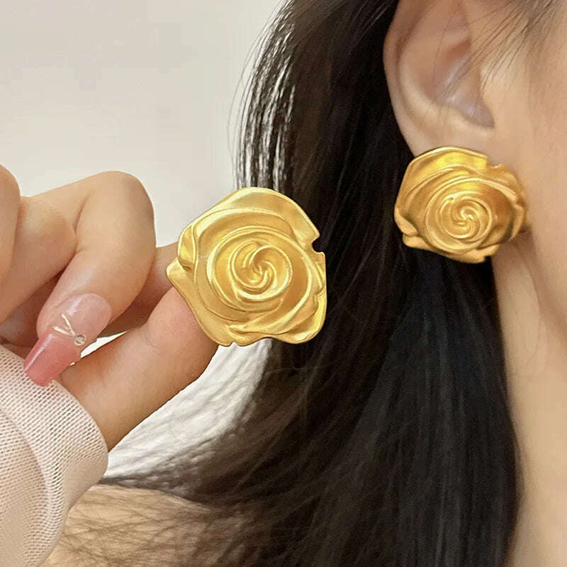 KIMLUD, HUANZHI Enamel Pink Flower Stud Earring Irregular Petal Vintage Drip Oil Elegant Sweet Jewerly Gift for Women Girls, KIMLUD Womens Clothes