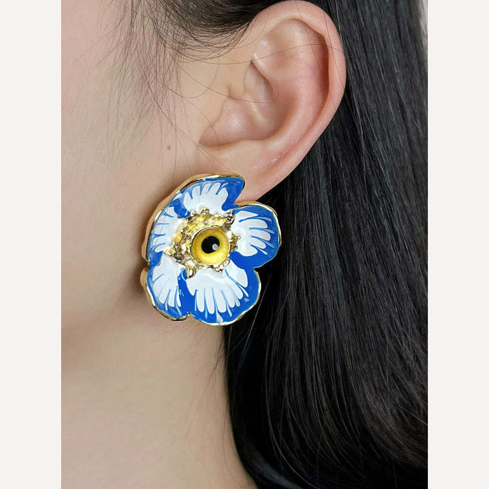 KIMLUD, HUANZHI Enamel Pink Flower Stud Earring Irregular Petal Vintage Drip Oil Elegant Sweet Jewerly Gift for Women Girls, KIMLUD Womens Clothes