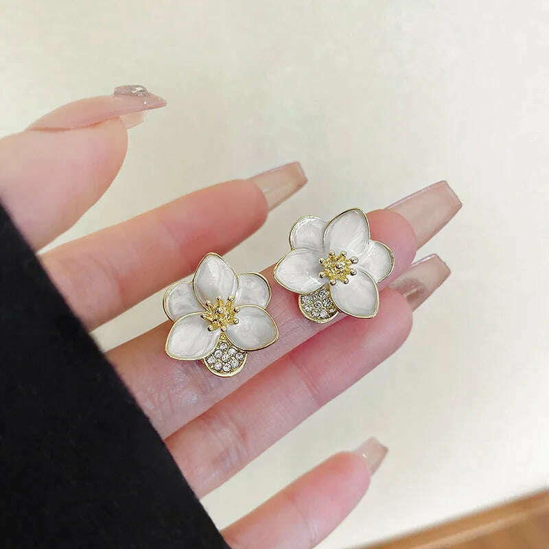 KIMLUD, HUANZHI Enamel Pink Flower Stud Earring Irregular Petal Vintage Drip Oil Elegant Sweet Jewerly Gift for Women Girls, KIMLUD Womens Clothes