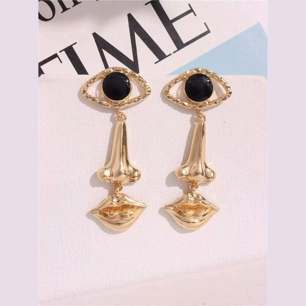 HUANZHI New Lips Nose Evil Eyes Earrings for Women Crystal Long Drop Tassel Pearl Vintage Ethnic Chunky Exaggerated Irregular Je - KIMLUD