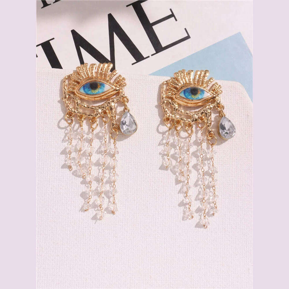 HUANZHI New Lips Nose Evil Eyes Earrings for Women Crystal Long Drop Tassel Pearl Vintage Ethnic Chunky Exaggerated Irregular Je - KIMLUD
