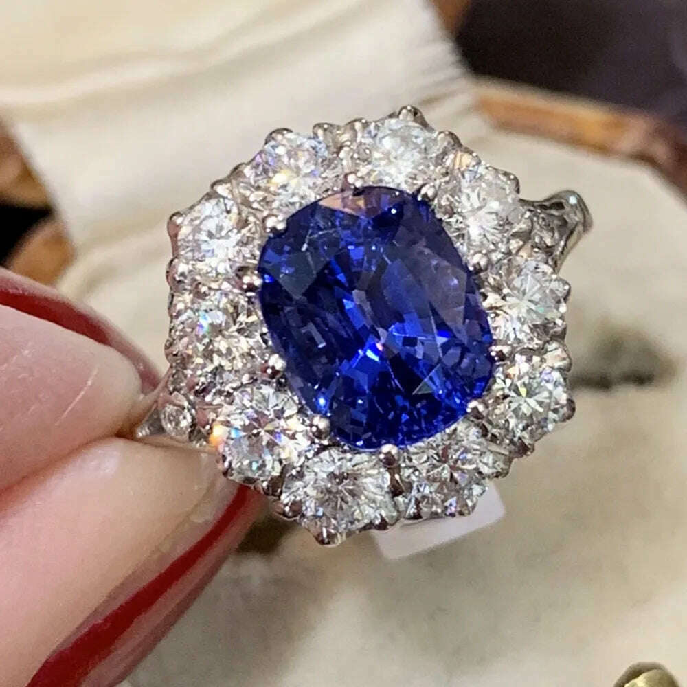 KIMLUD, Huitan Bling Bling Blue Cubic Zirconia Ring for Women Temperament Elegant Lady's Accessories Wedding Anniversary New Jewelry, F1542 / 12, KIMLUD APPAREL - Womens Clothes