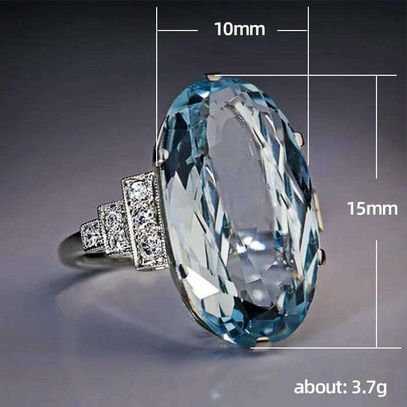 KIMLUD, Huitan Female Light Sky Blue Wedding Ring Solitaire Band Oval Stone Engage Party Women Luxury Jewelry Shine CZ Stone Best Gift, KIMLUD Womens Clothes