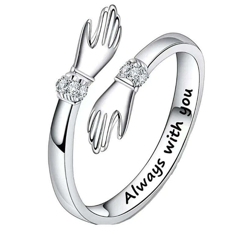 Huitan Love Hug Rings Adjustable Opening Rings for Women Silver Color/Gold Color Fashion Resizable Accessories Creative Jewelry - KIMLUD