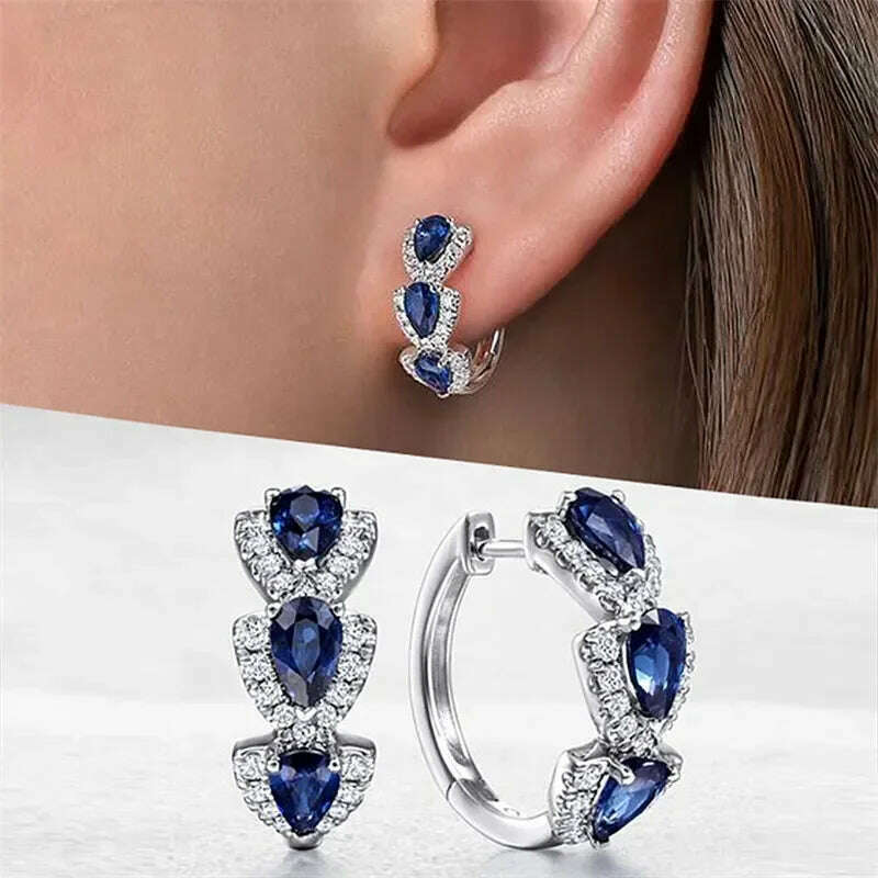 KIMLUD, Huitan Luxury Trendy Blue Cubic Zirconia Hoop Earrings Wedding Party Elegant Accessories for Women Anniversary Gift New Jewelry, KIMLUD Womens Clothes